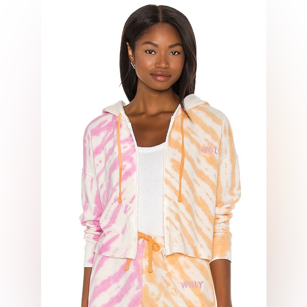 Nwt WSLY THE ECOSOFT CROPPED TIE-DYED ORGANIC‎ COTTON ZIP UP HOODIE, SIZE S